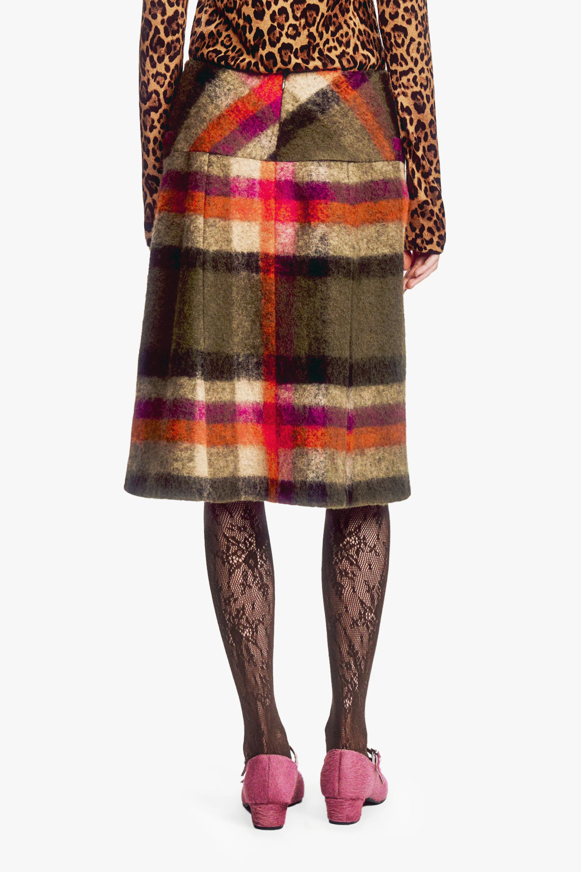 Brushed Wool Plaid Pleated Skirt - Image 5