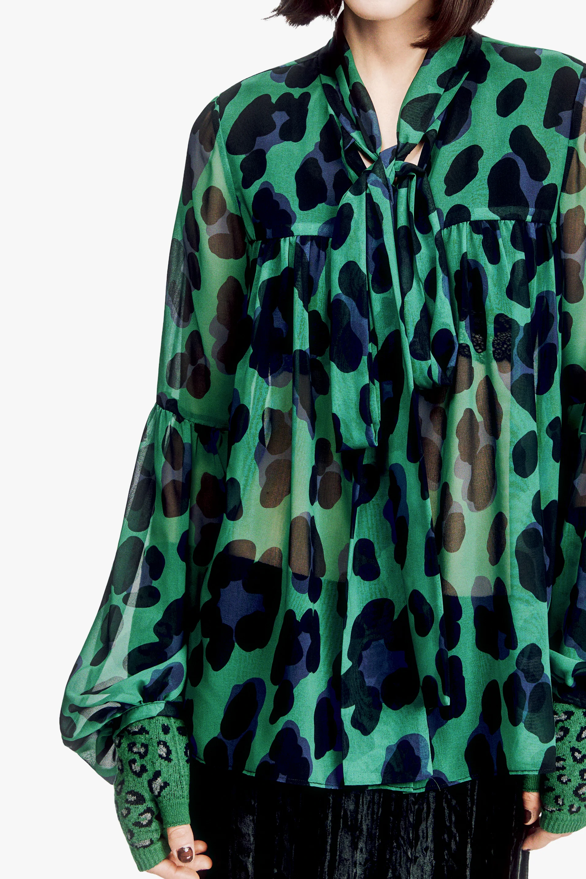 Jewel Jaguar Chiffon Tie Blouse - Image 2