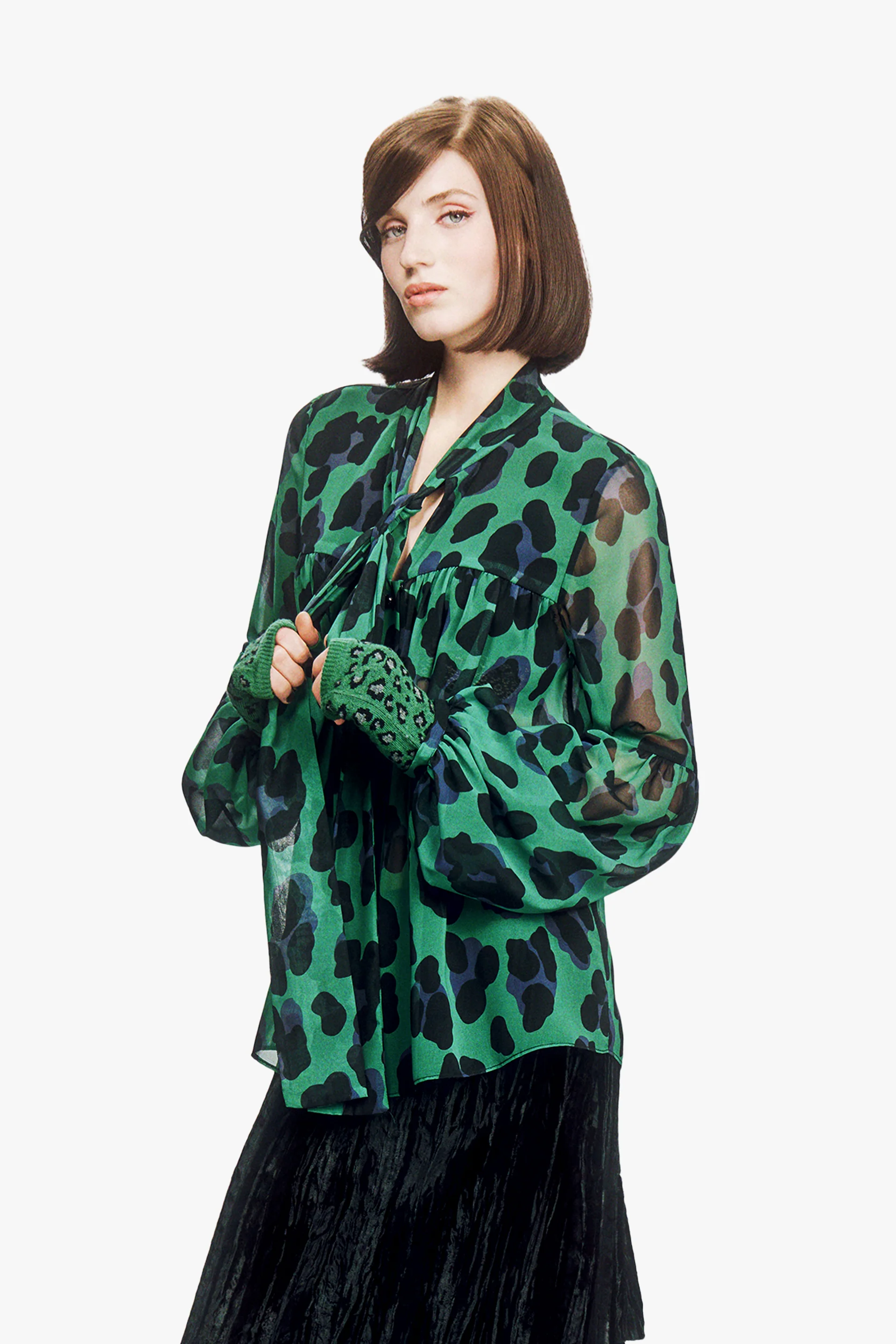 Jewel Jaguar Chiffon Tie Blouse - Image 3