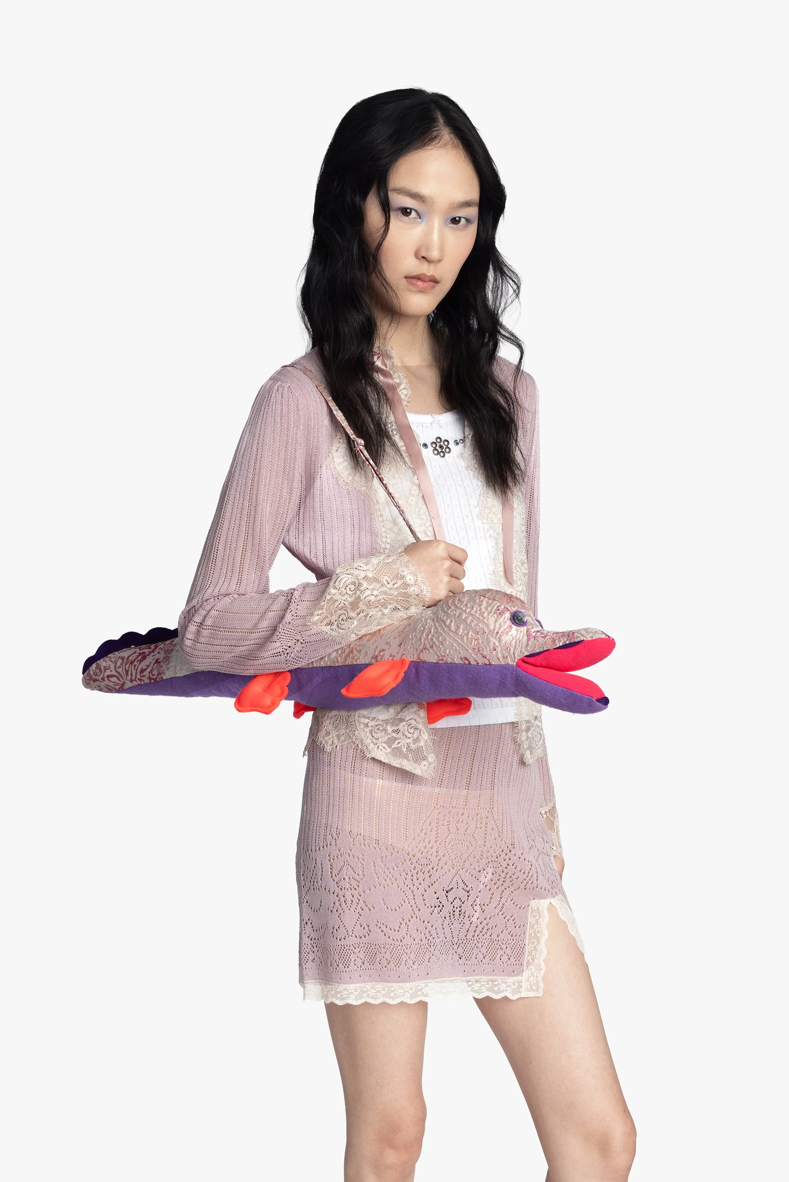 Lingerie Lace Knit Cardigan - Blush - Image 4