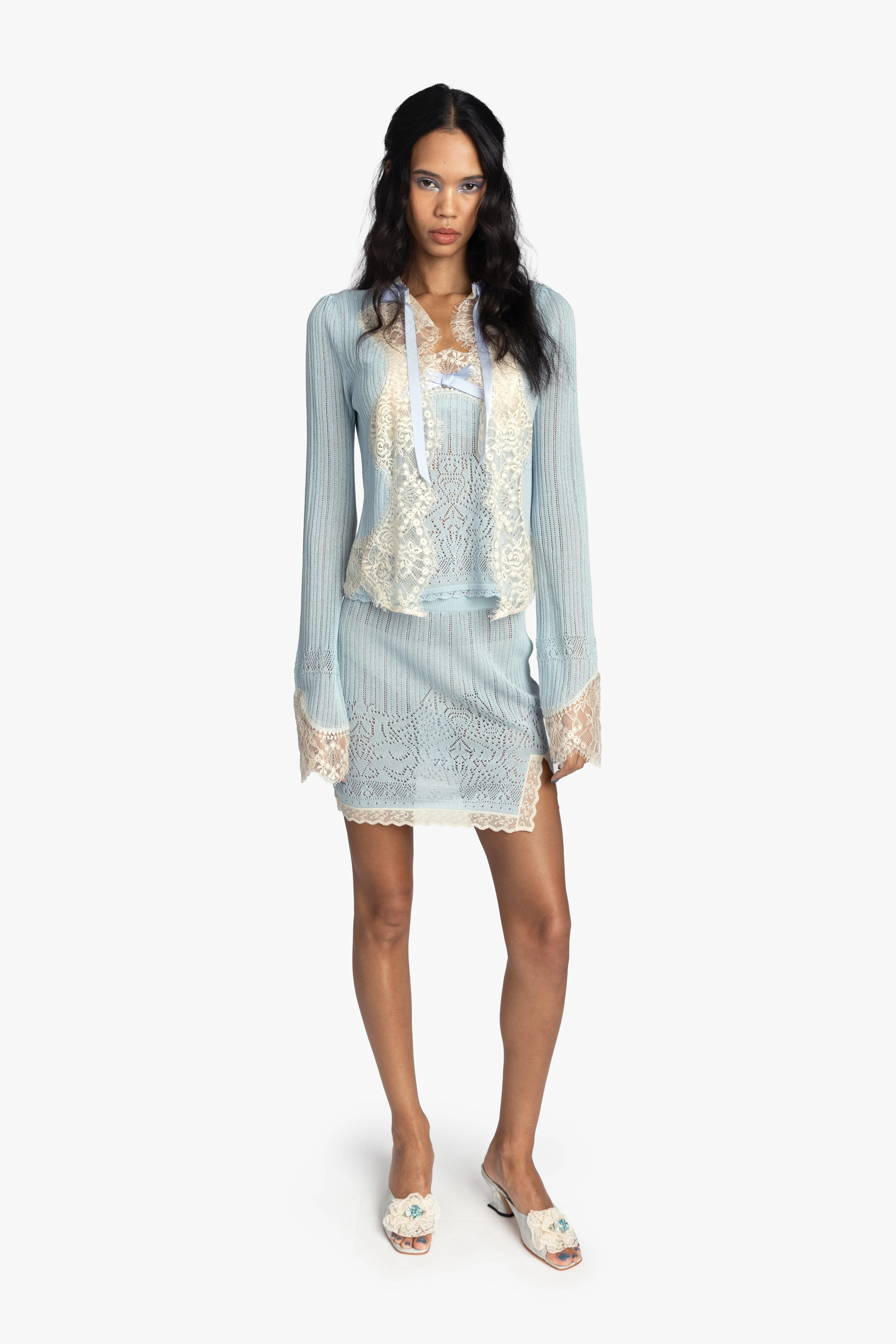 Lingerie Lace Knit Skirt - Sky Blue - Image 3