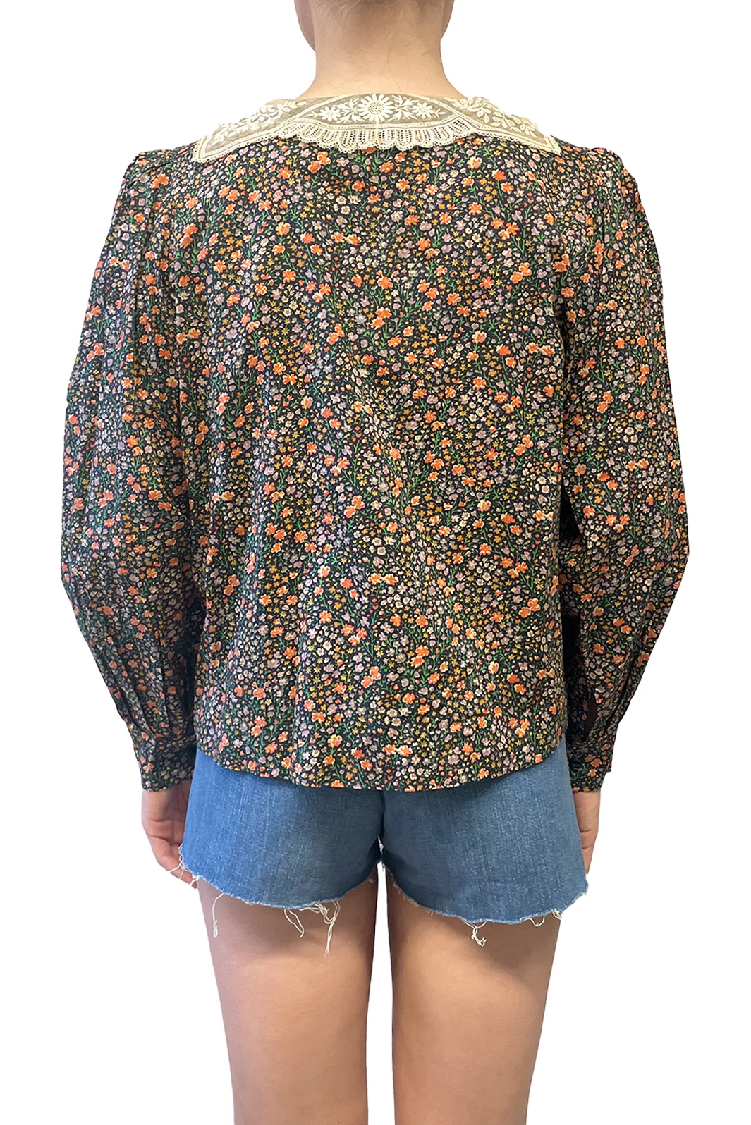 Vintage Lace Collared Floral Button Up Blouse - Image 3