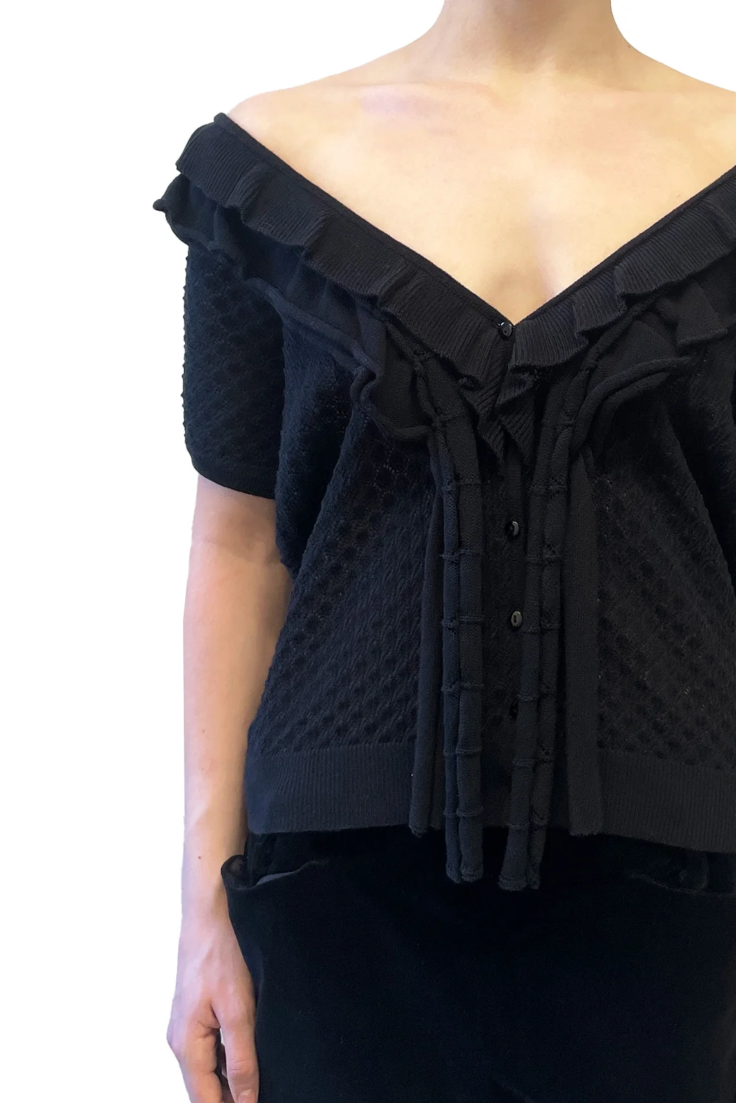 Vintage Short Sleeve Ruffle Cardigan - Image 4
